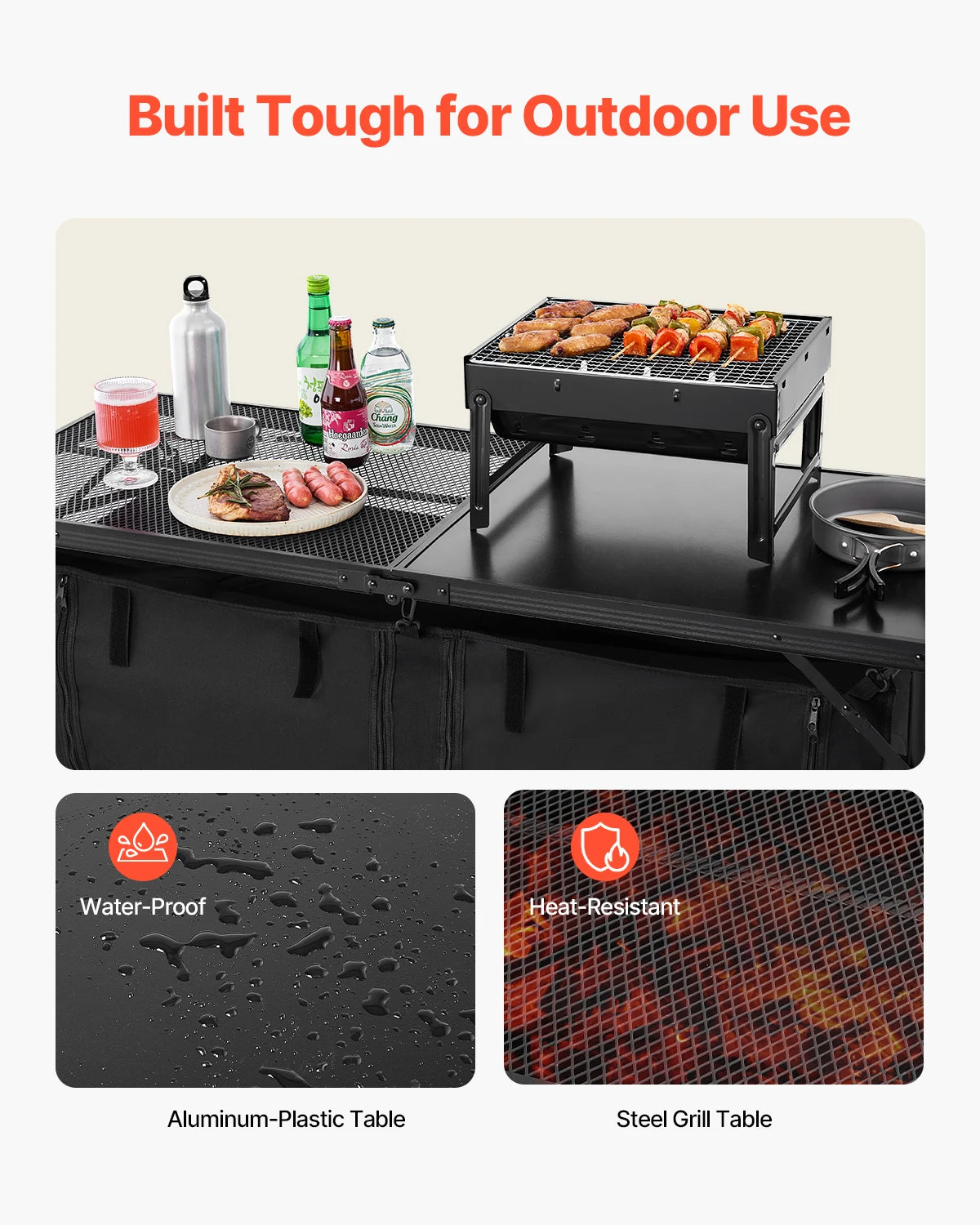 VEVOR Camping Kitchen Table Outdoor Cooking Table Aluminum Lightweight Portable Cook Station for BBQ Party Picnic RV Travel