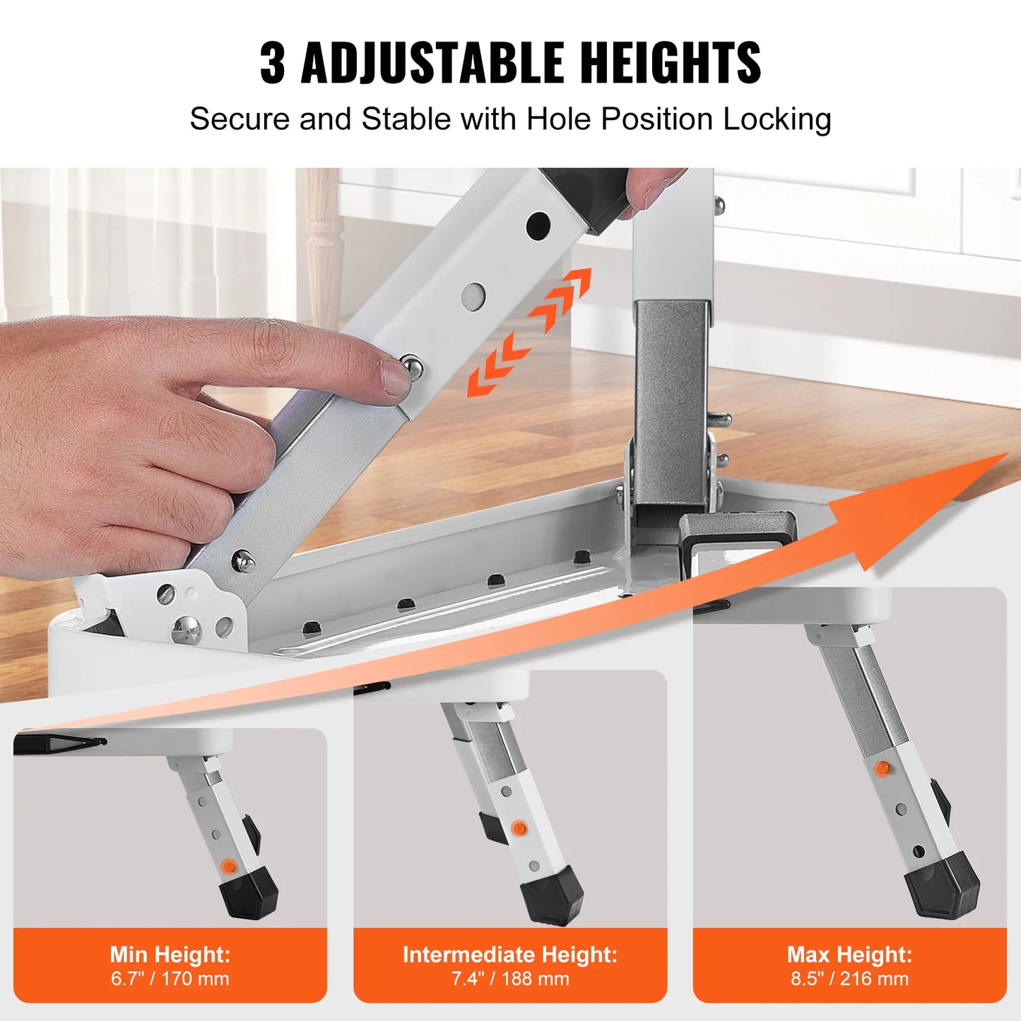 Step Stool 1 Step 330lbs Capacity Adjustable Height Toddlers Adults Non Slip Sturdy For Office RVs Pets Bathrooms Bedrooms