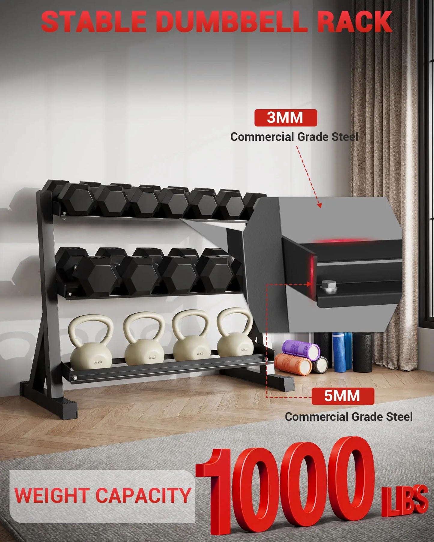 Dumbbell Rack Stand Only, Weight Rack Storage for Home Gym Dumbbells, Rubber Guard Protectors