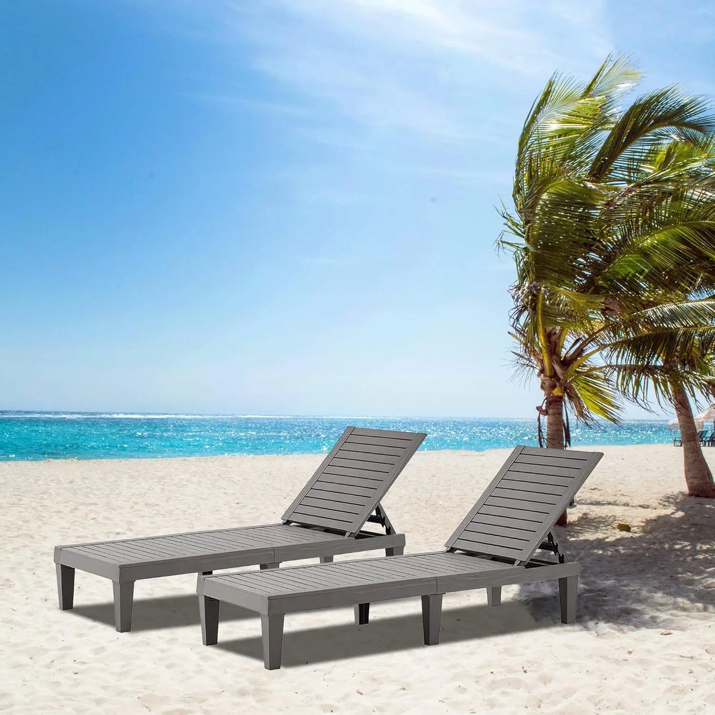 Outdoor Chaise Lounge Set of 2, Adjustable Pool Lounge Chair with 5 Positions Backrest, Waterproof Sun Loungers for, Customized