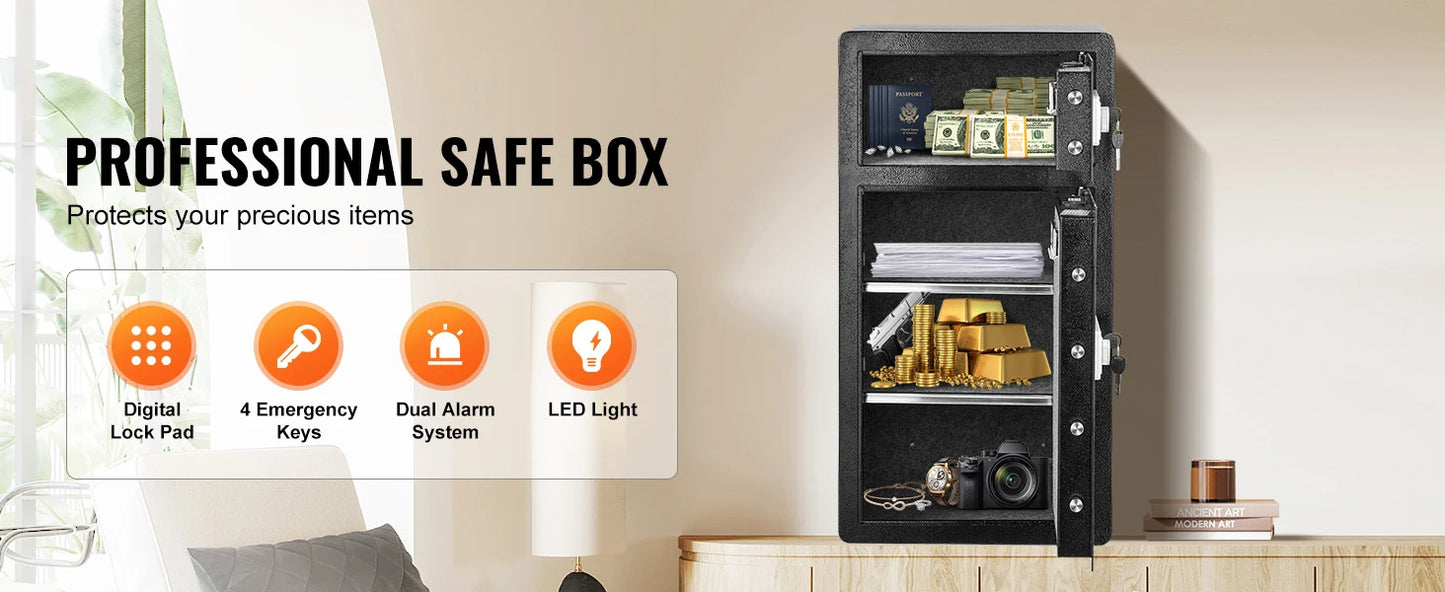 SucceBuy Single Door 4.0 cu.ft Safe Box w/ Key Lock Password & Fingerprint Safe Lock Box with Fireproof Bag Key Rack & LED Light