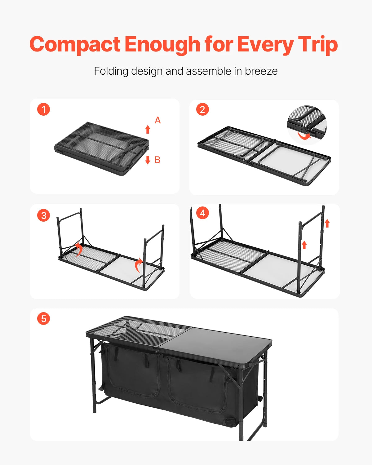 VEVOR Camping Kitchen Table Outdoor Cooking Table Aluminum Lightweight Portable Cook Station for BBQ Party Picnic RV Travel