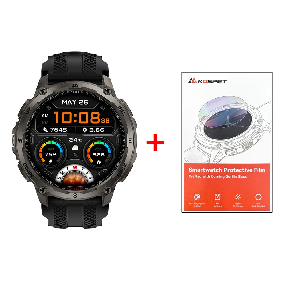 T4 Smart Watch for Men 6-Sat GPS Offline Maps 10ATM Waterproof Heart Rate Diving Skiing Hiking for Android iOS
