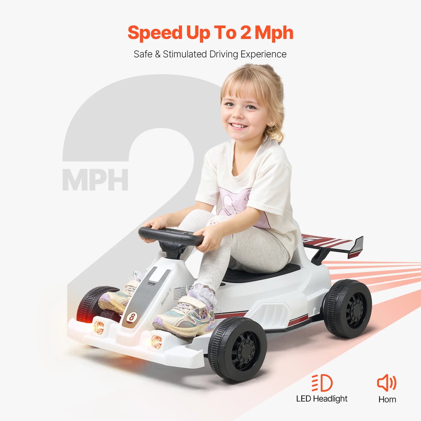 SucceBuy 6V 4.5Ah Electric Pedal Go Kart Portable Outdoor Racing Toys 20000 RPM Motor with LED Headlight&Horn for Kids Boy Gifts