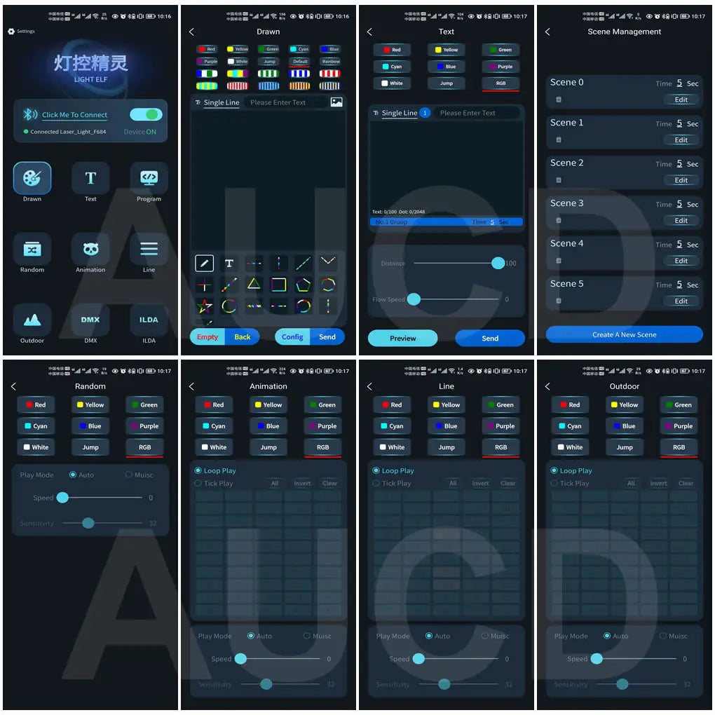 USA Warehouse 5W RGBW Animation Scan Projector Lights + Apple & Android App Control ILDA For Party Bars DJ Show Stage Lighting