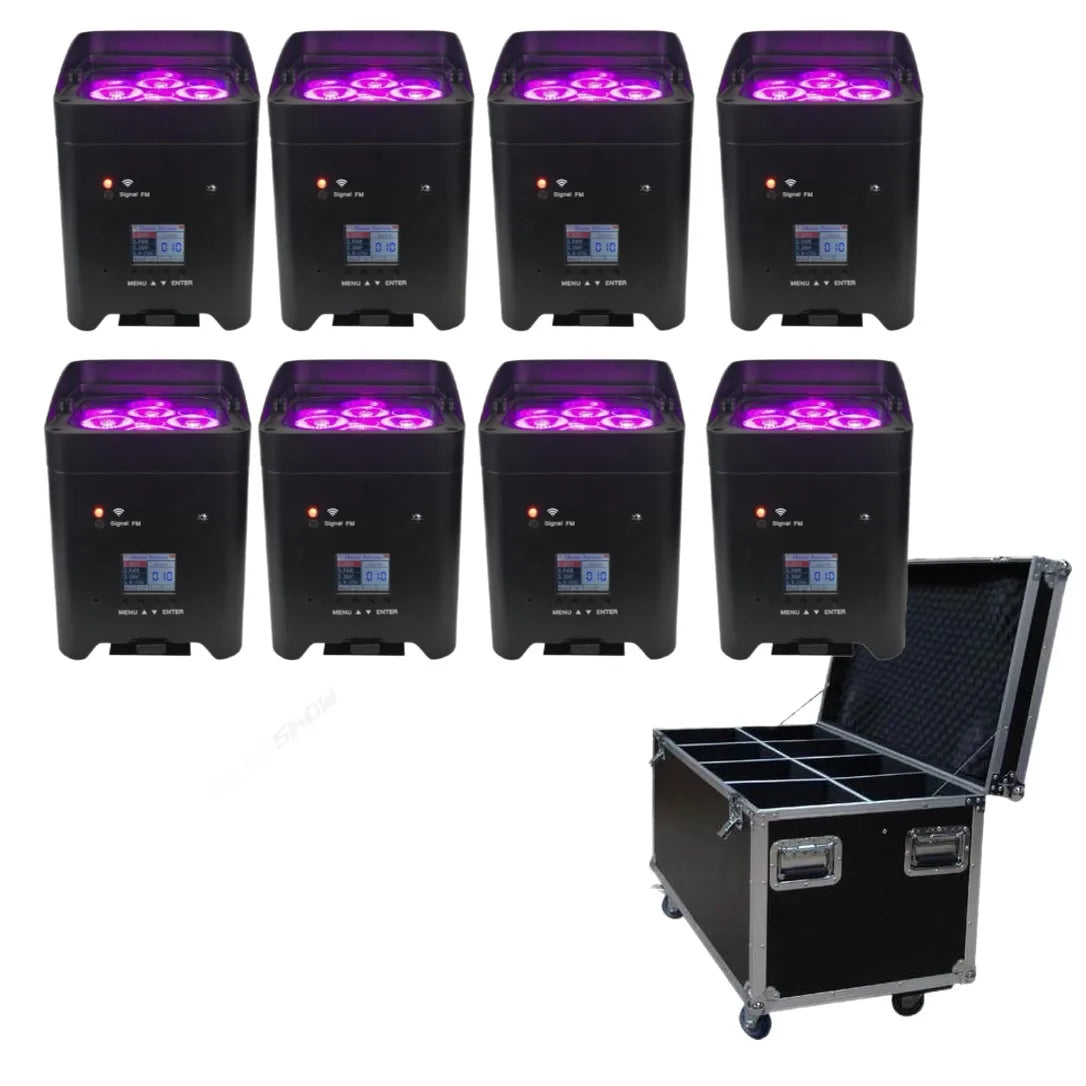 4pcs LED Battery Powered Par Light with bag or 8pcs 6*18w RGBWAUV 6in1 Light with Flightcase Auto/Sound/DMX/Wifi/APP/Remote