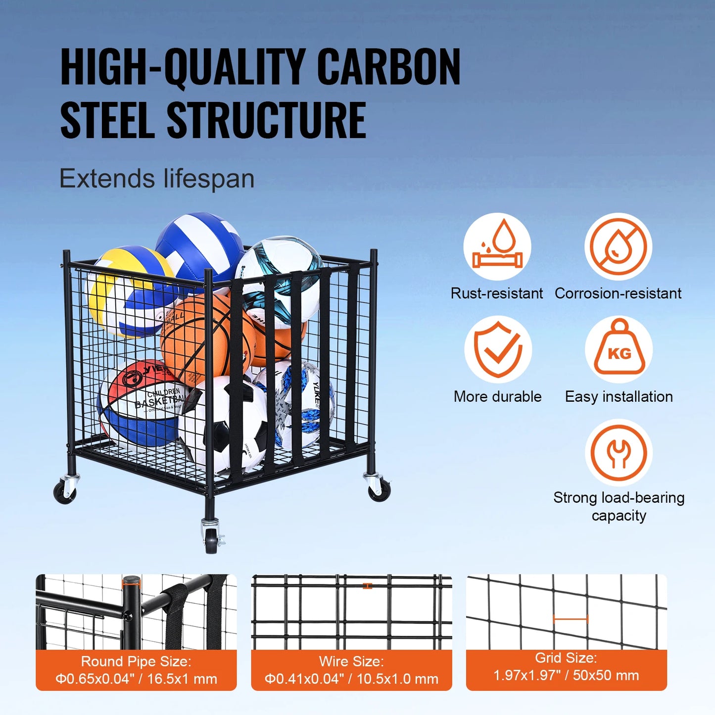 SucceBuy Rolling Sports Ball Storage Cart Sport Equipment for Indoor Outdoor Steel Storage Rack for Garages Gym and Schools