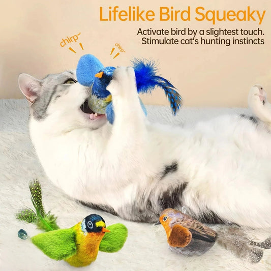 Interactive Chirping Bird Cat Toy | 1pc Hanging Bite-Resistant Feather Toy Realistic Sound Cat Teaser for Kittens Indoor Play