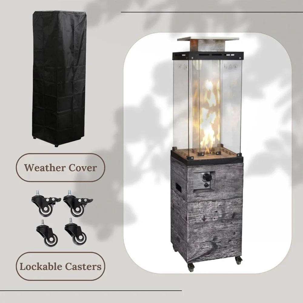 Outdoor Patio Propane Fire Heater with Weather Cover Glass 41000 BTU Fireplace Patented & CSA Certificated, Gray