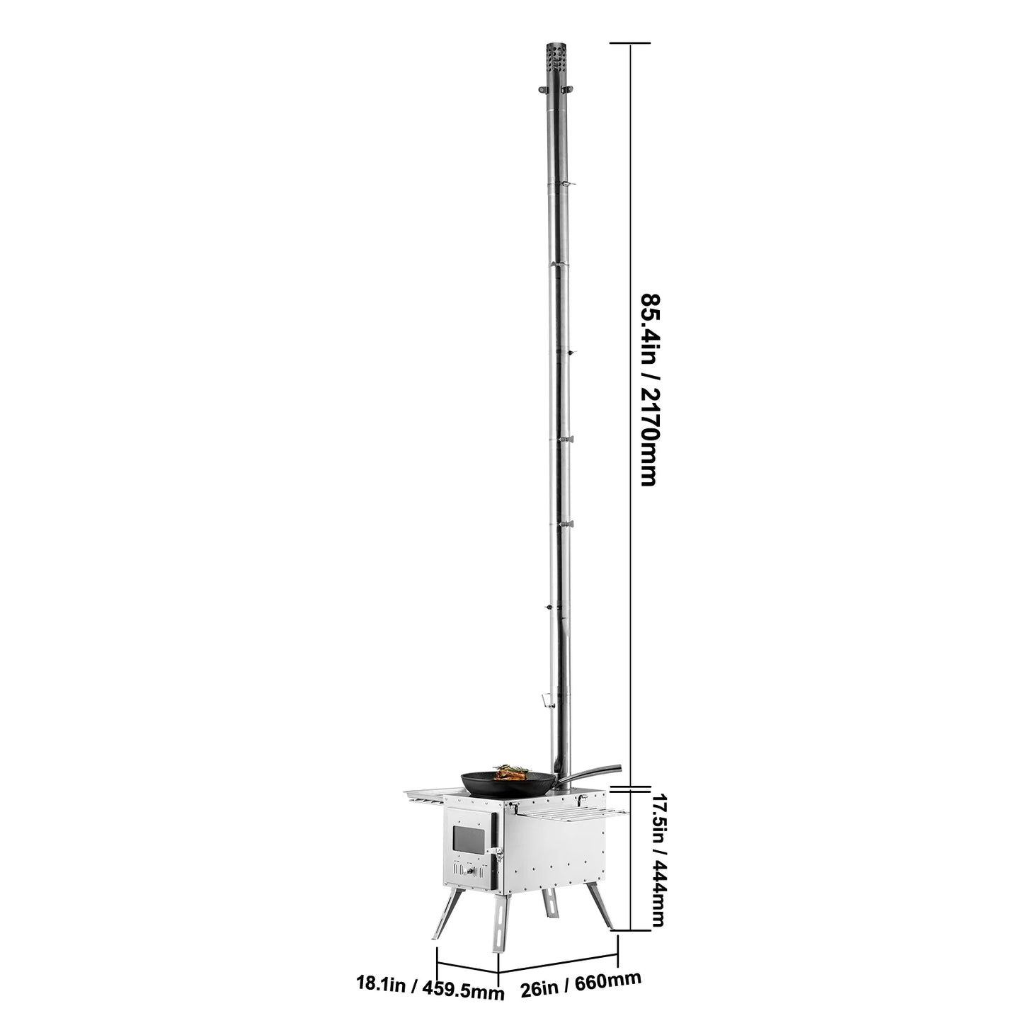 SucceBuy Wood Stove 86in Stainless Steel Camping Tent StovePortable Wood Burning Stove with Chimney Pipes & Gloves3000in³Firebox