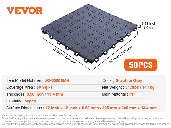 Garage Tiles Interlocking Garage Floor Covering Tiles Non-Slip Double-Sided Texture for Garages Basements Repair Shops
