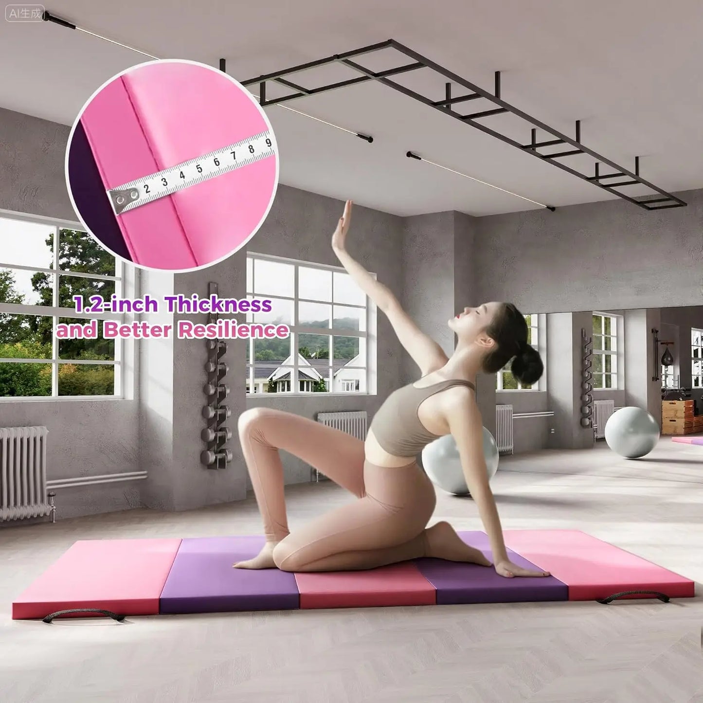 Folding Gym Mat Thicken Extra Firm High Density Tumbling Exercise Mat for Home Gym,Gymnastics,Martial Arts,Yoga&Pilates,Non-Slip