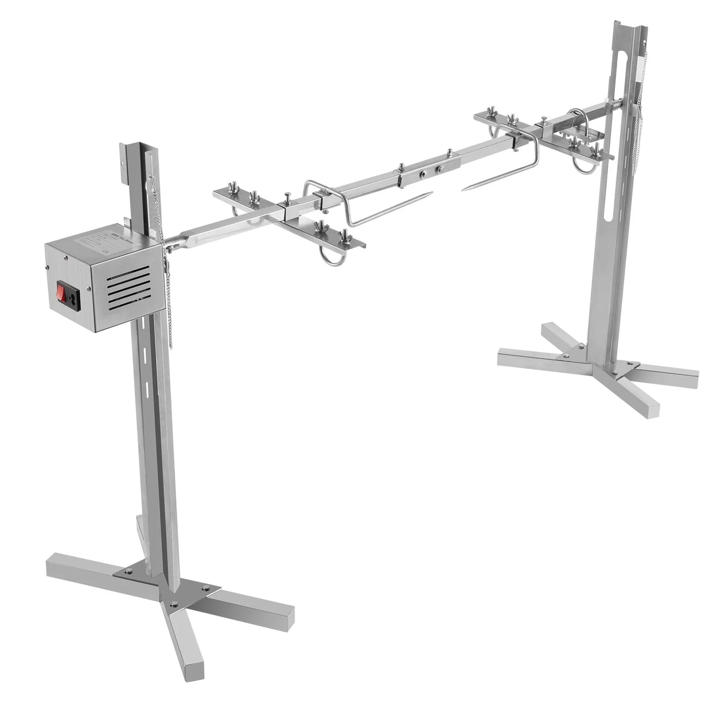 53" Automatic BBQ Rotisserie Grill Kit Height Adjustable Universal Roaster Stand Stainless Steel Hexagon Spit Rod for Pig Lamb
