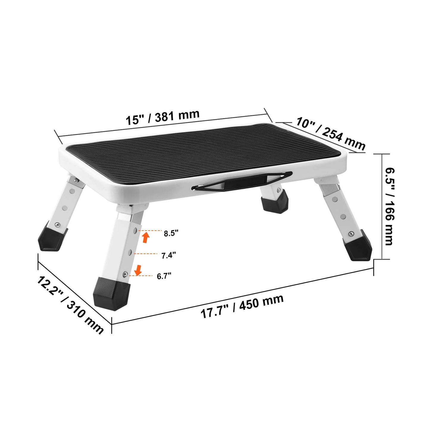 Step Stool 1 Step 330lbs Capacity Adjustable Height Toddlers Adults Non Slip Sturdy For Office RVs Pets Bathrooms Bedrooms
