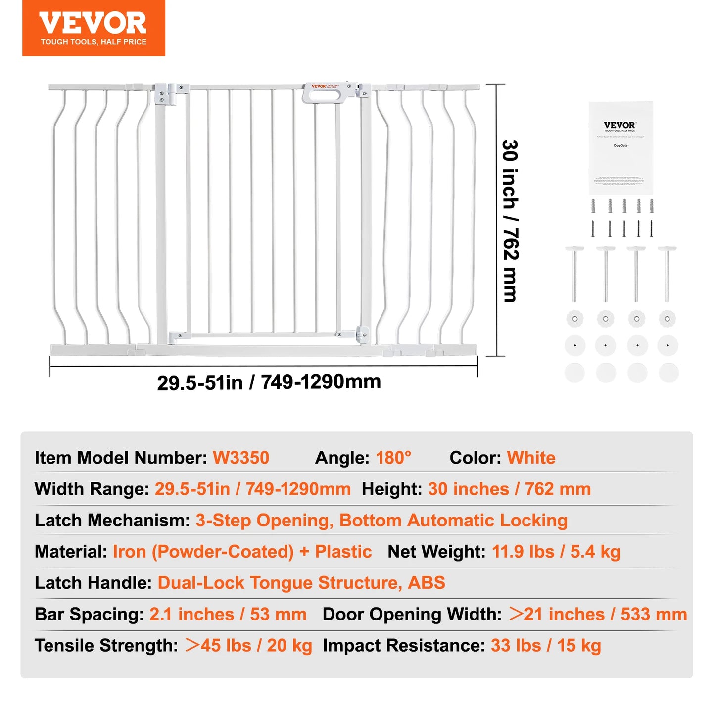 Baby Gate 28/30/36 Inches High Dog Gate Easy Step Walk Thru Child Pet Security Pressure Mount Kit Wall Cups Doorways