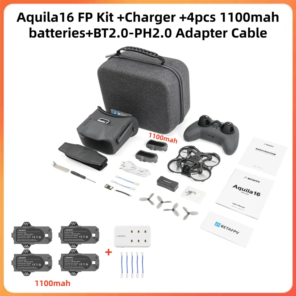 Aquila16 FPV Kit ELRS 2.4G Brushless Racing Drone VR03 Goggles 1102 18000KV 25-350mW VTX Indoor Outdoor Mini Quadcopter