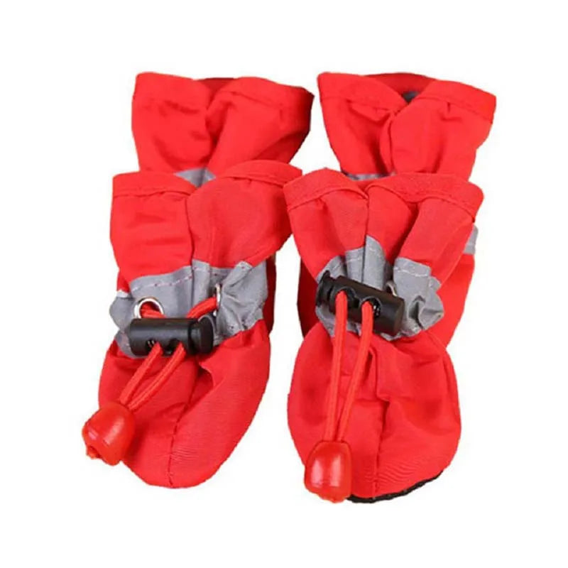 4Pcs Dog Boots Waterproof Non-slip Sole with Reflective Strip Adjustable Drawstring Soft Breathable Lining for Small Medium Dogs