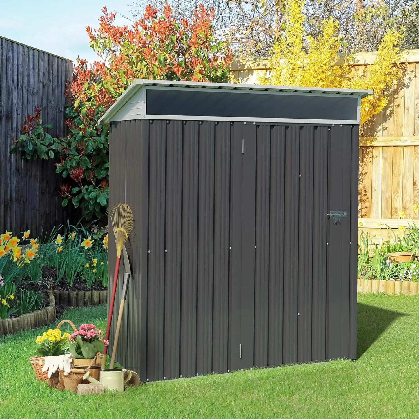 5x3x6FT Metal Outdoor Storage Shed Large Window Lockable Door Anti-Corrosion Waterproof Tool Backyard Patio Lawn, Customized