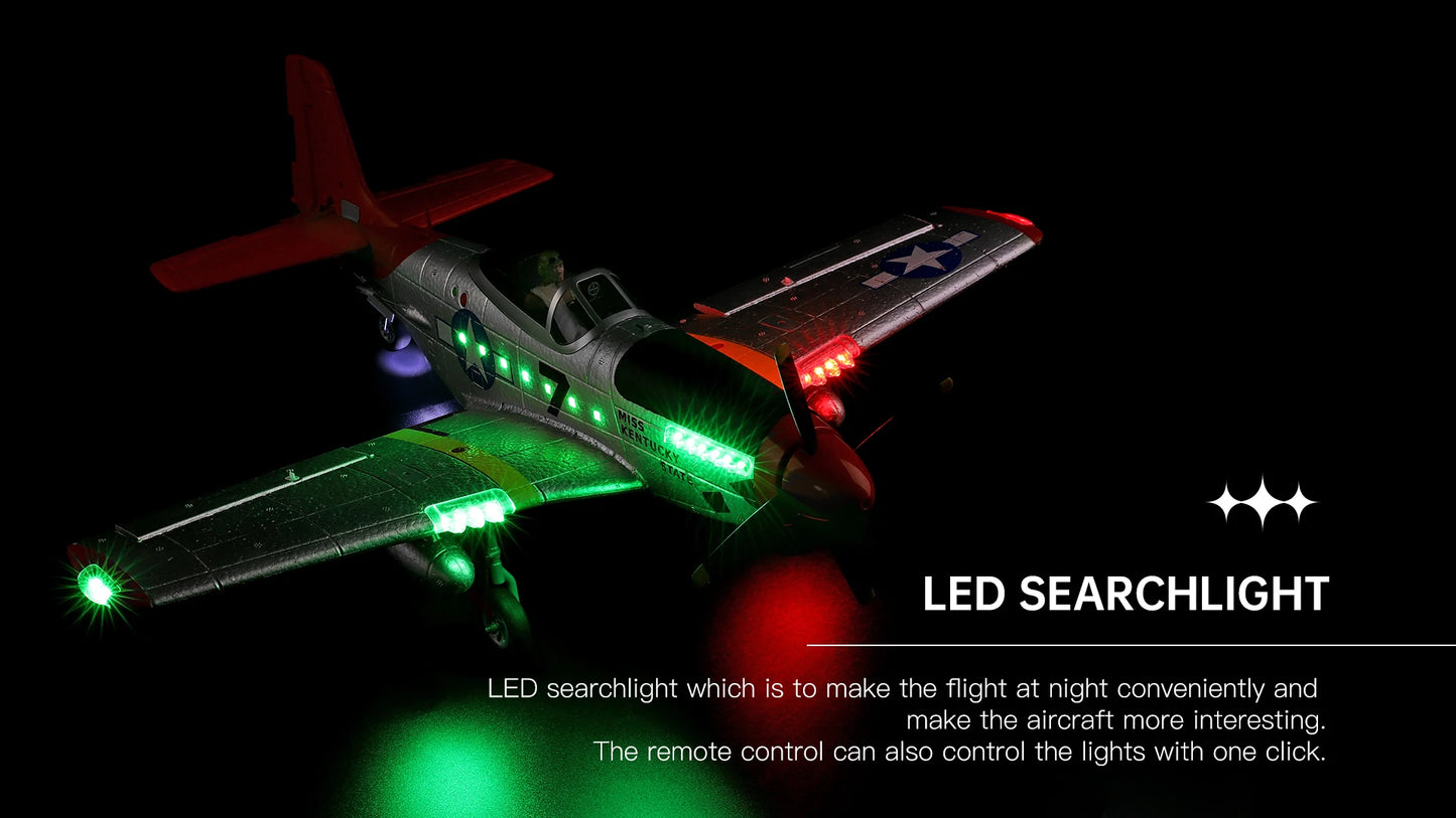 XK A280 P-51 3D/6G System 560mm Wingspan 2.4GHz 4CH EPP RC Airplane Fighter RTF With LED Lights Vehicles Toy Gift for Beginner