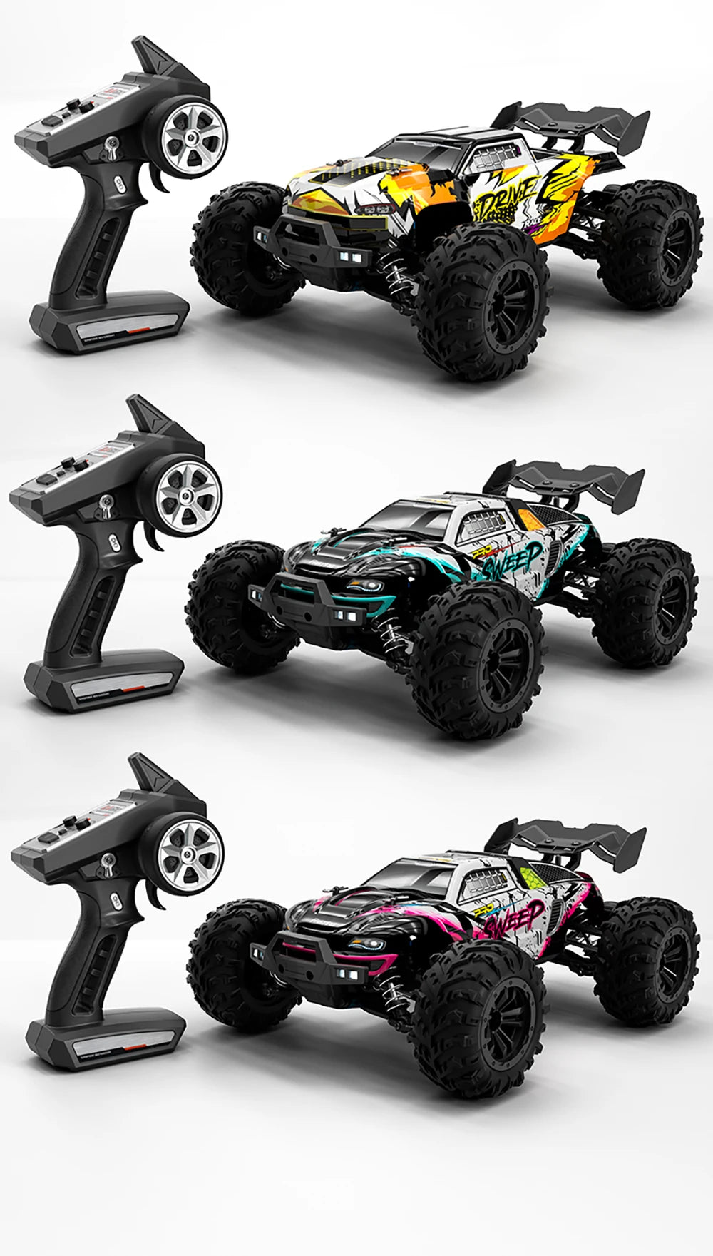 1:16 4WD RC Car 70KM/H Or 50KM/H With LED Light 2.4G Remote Control Cars High Speed Drift Monster 4x4 Truck for Children Gif