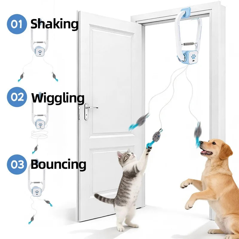 Self-Playing Cat Toy， Automatic Retractable Door Hanging Teaser for Indoor Cats， Boredom Buster Exercise Toy