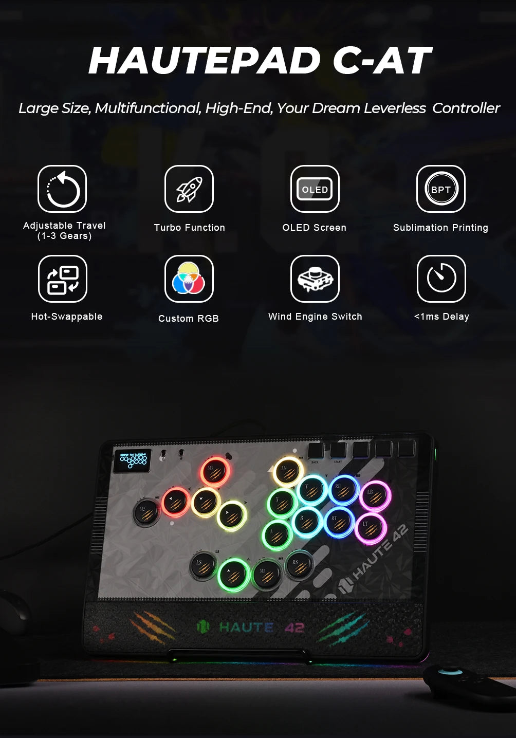 C-AT Magnetic Leverless Hitbox Controller Stickless Arcade Controller Keyboard For PC/PS4/PS5/Switch Hitbox Fightstick