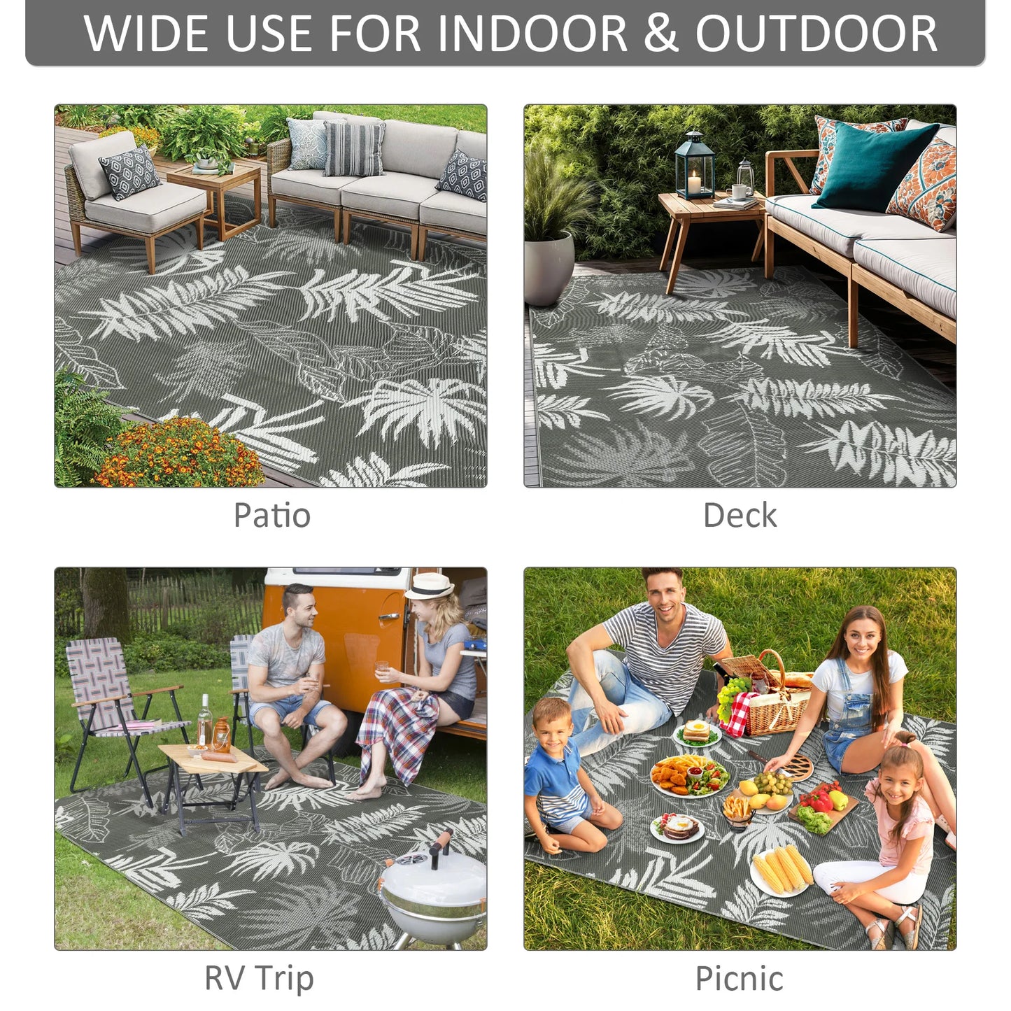 Outdoor Plastic Carpet Outdoor Rugs Waterproof Reversible Camping Mat Outdoor Plastic Straw Rugs RV Mat For Family Camp Picnic