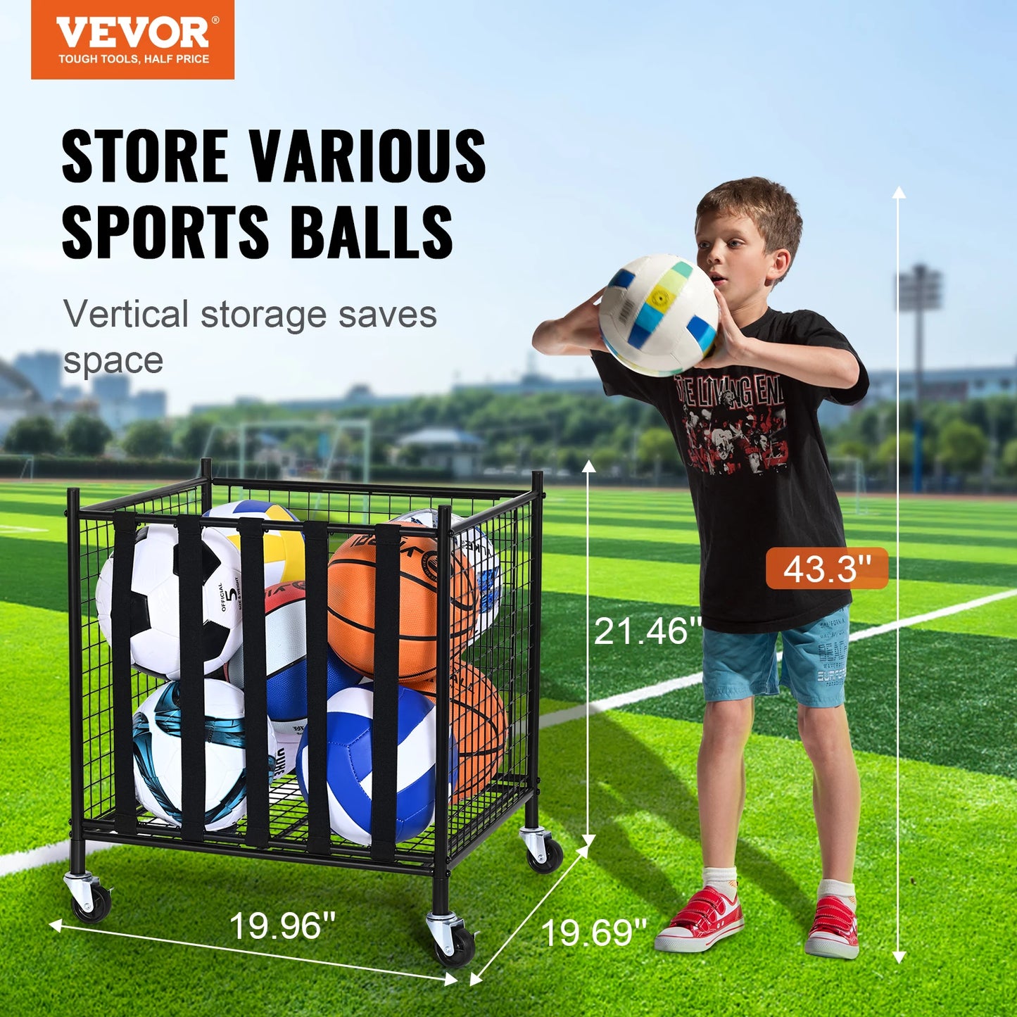 SucceBuy Rolling Sports Ball Storage Cart Sport Equipment for Indoor Outdoor Steel Storage Rack for Garages Gym and Schools