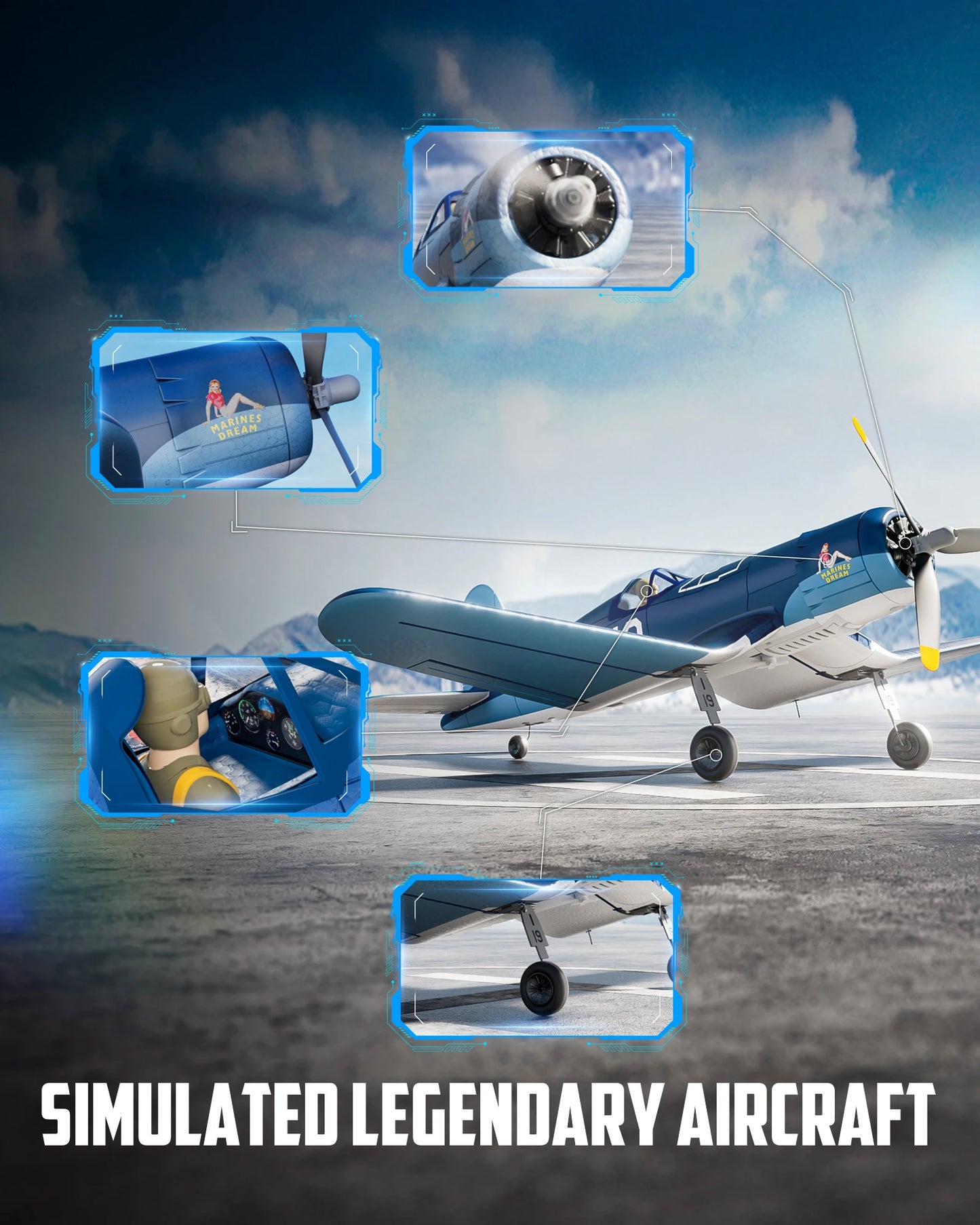 Volantexrc Brushless RC Plane F4U 4 Channel Remote Control Airplanes with 6-Axis Gyro 3 Modes & Aerobatics 2.4GHz Radio Controlled Aircraft for Beginners & Adults 768-3