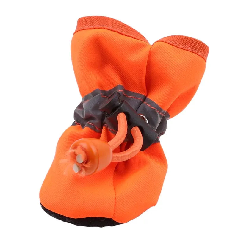 4Pcs Dog Boots Waterproof Non-slip Sole with Reflective Strip Adjustable Drawstring Soft Breathable Lining for Small Medium Dogs