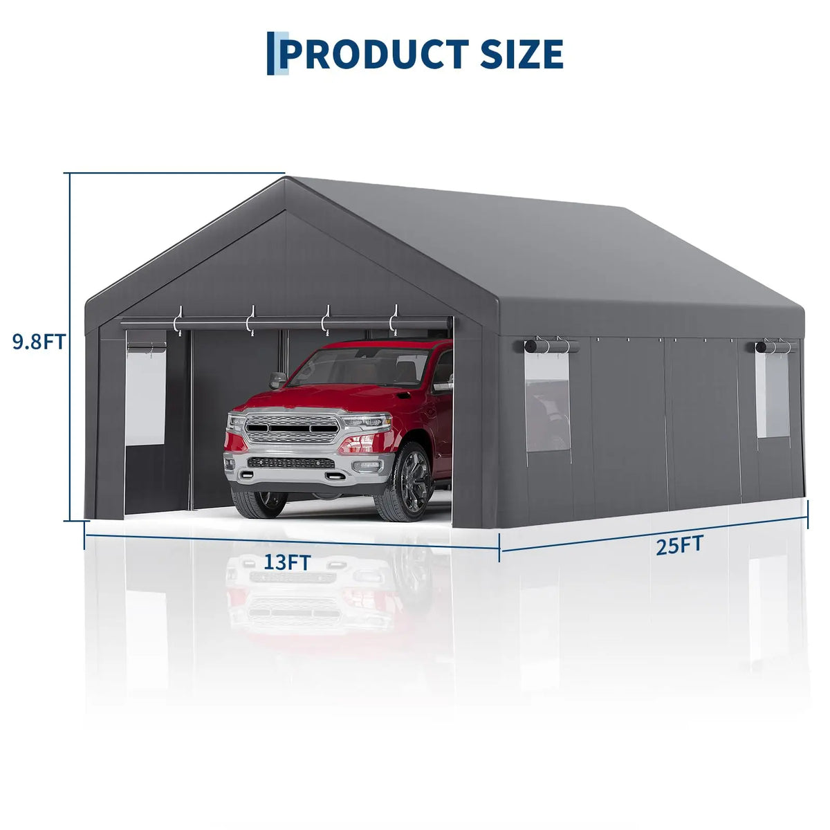 13x25FT Heavy Duty Carport Portable Garage Canopy Shelter, Roll-Up Windows, Removable Sidewalls & Doors For SUV, Truck & Boat