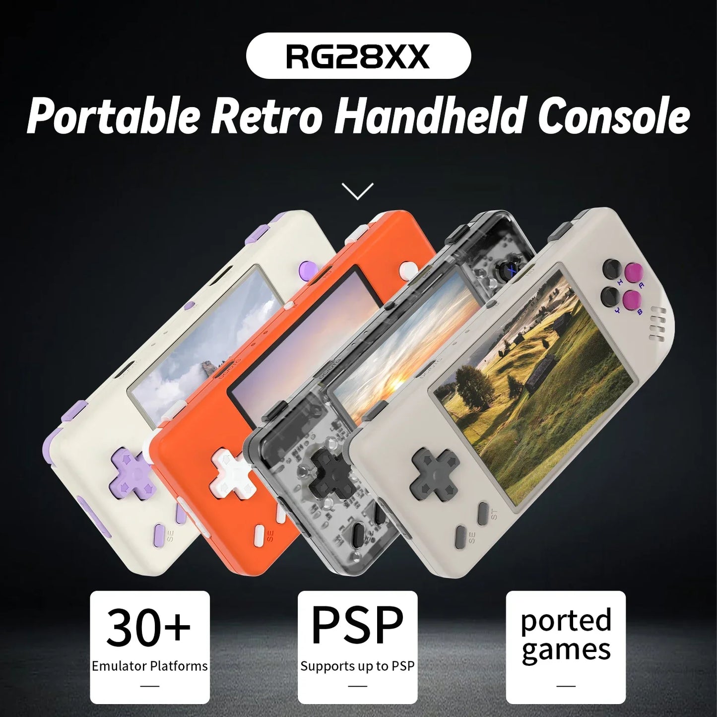 RG28XX Handheld Game Console 2.83'' IPS Screen Video Output Portable Video Player Ebook Reader Player Gifts Mini