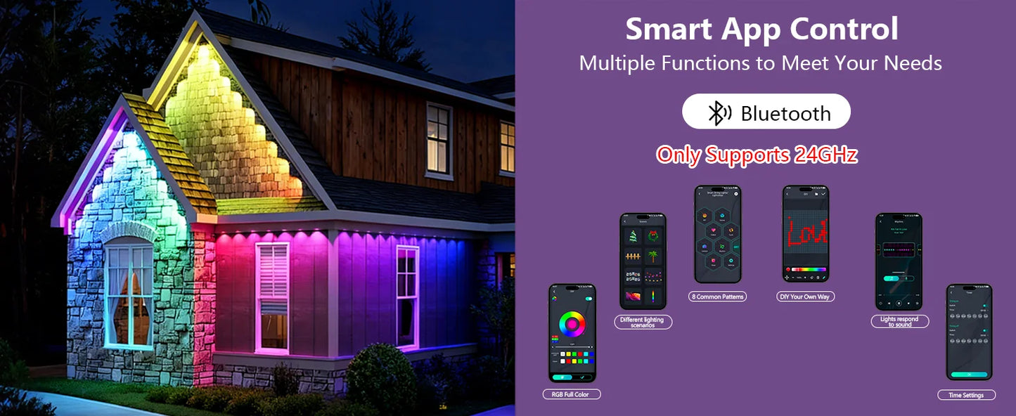 150ft 100ft 50ft Permanent Outdoor Lights Smart RGBIC Outdoor Lights with 75 Scene Modes String Lights with 90 LEDs for Garden
