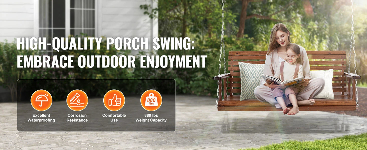 Wooden Porch Swing 5 ft Patio bench swing for Courtyard Garden Upgraded 880 lbs Strong Load Capacity Swing Chair Bench