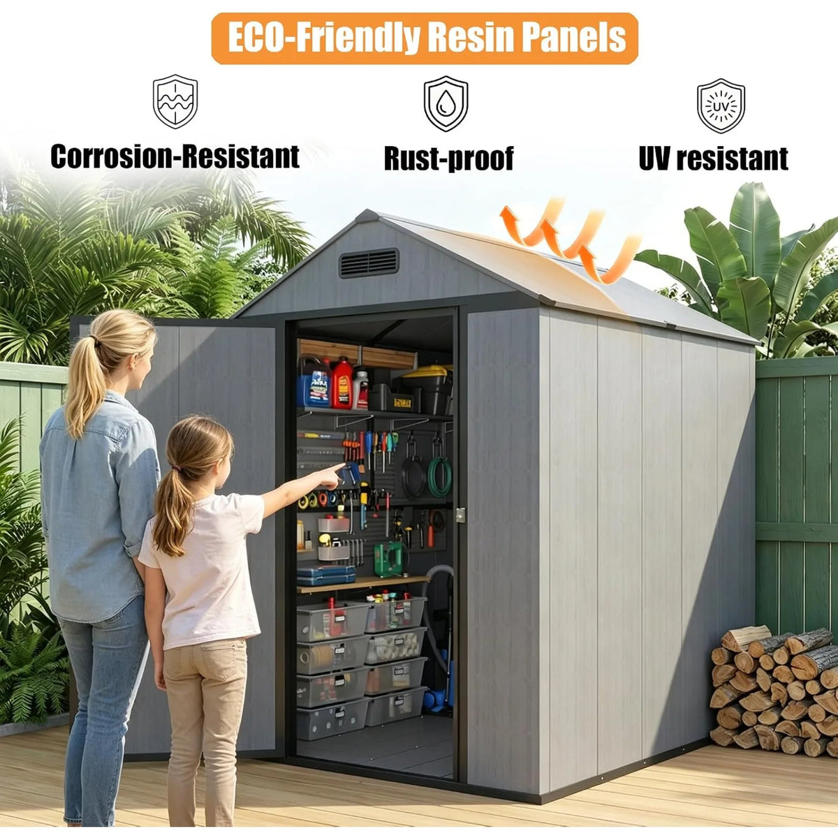 Resin Storage Shed with Floor - Weatherproof Outdoor Plastic Tool Shed with Sloped Roof, Built-in Vents & Padlock-Ready Door, Small Garden Shed for Backyard Patio Lawn