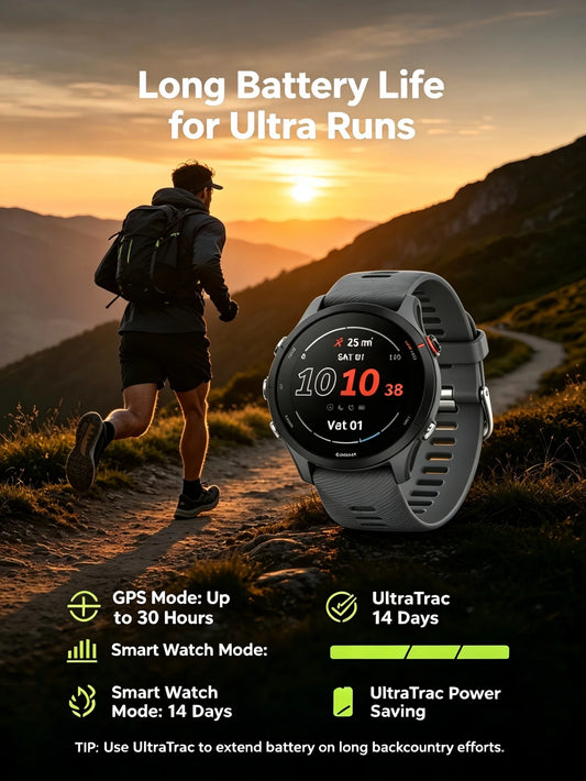 Forerunner 255 46mm Sports Smartwatch with 1.3-Inch Color Screen, 14-Day Battery, Calorie Monitor, RAM, Bluetooth, Wi-Fi, 5ATM Water Resistant