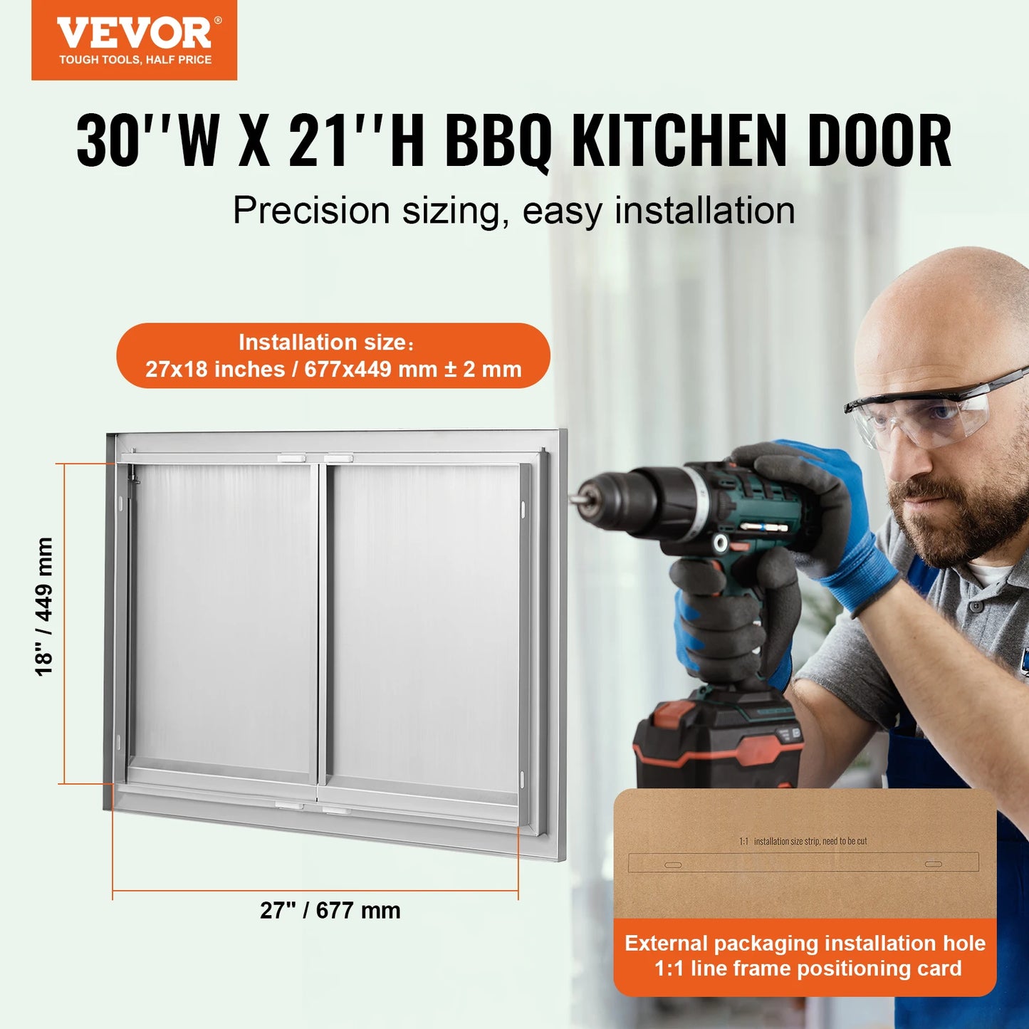 SucceBuy BBQ Access Door Stainless Steel Double Double Wall Door Panel Outdoor Kitchen Door Flush Mount Door Wall Vertical Door