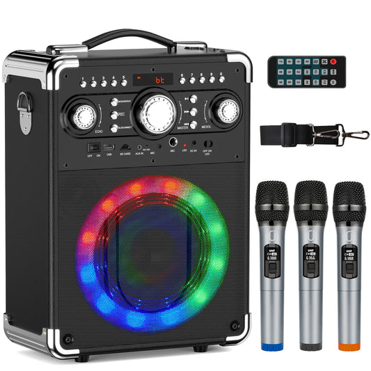 S8-T Kara Ok with 3 Microphones,Portable Bluetooth 5.3 Kara Ok Speaker, Suitable for Outdoor Activities, Parties and Parties