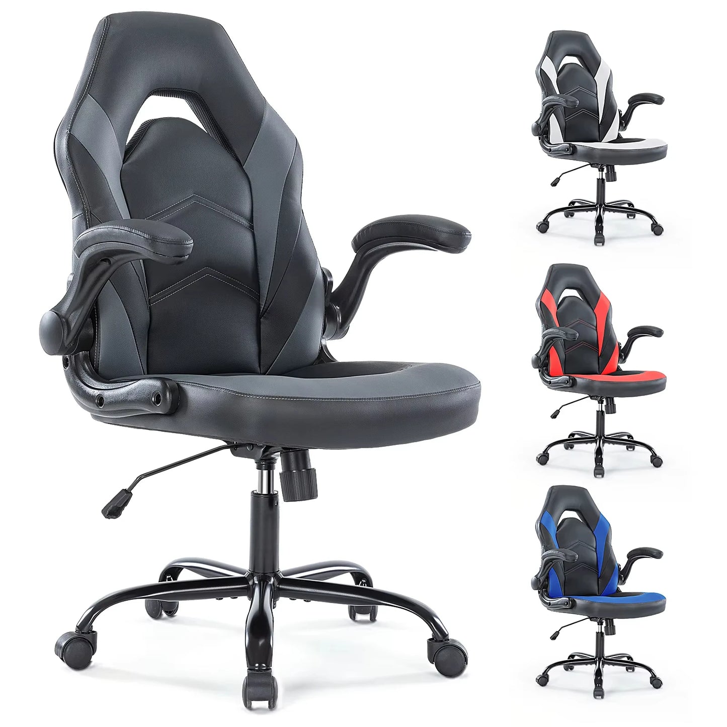 JHK Ergonomic Office Computer Home Gaming Desk Chair Adjustable PU Leather Racing Chair Flip-up Armrest