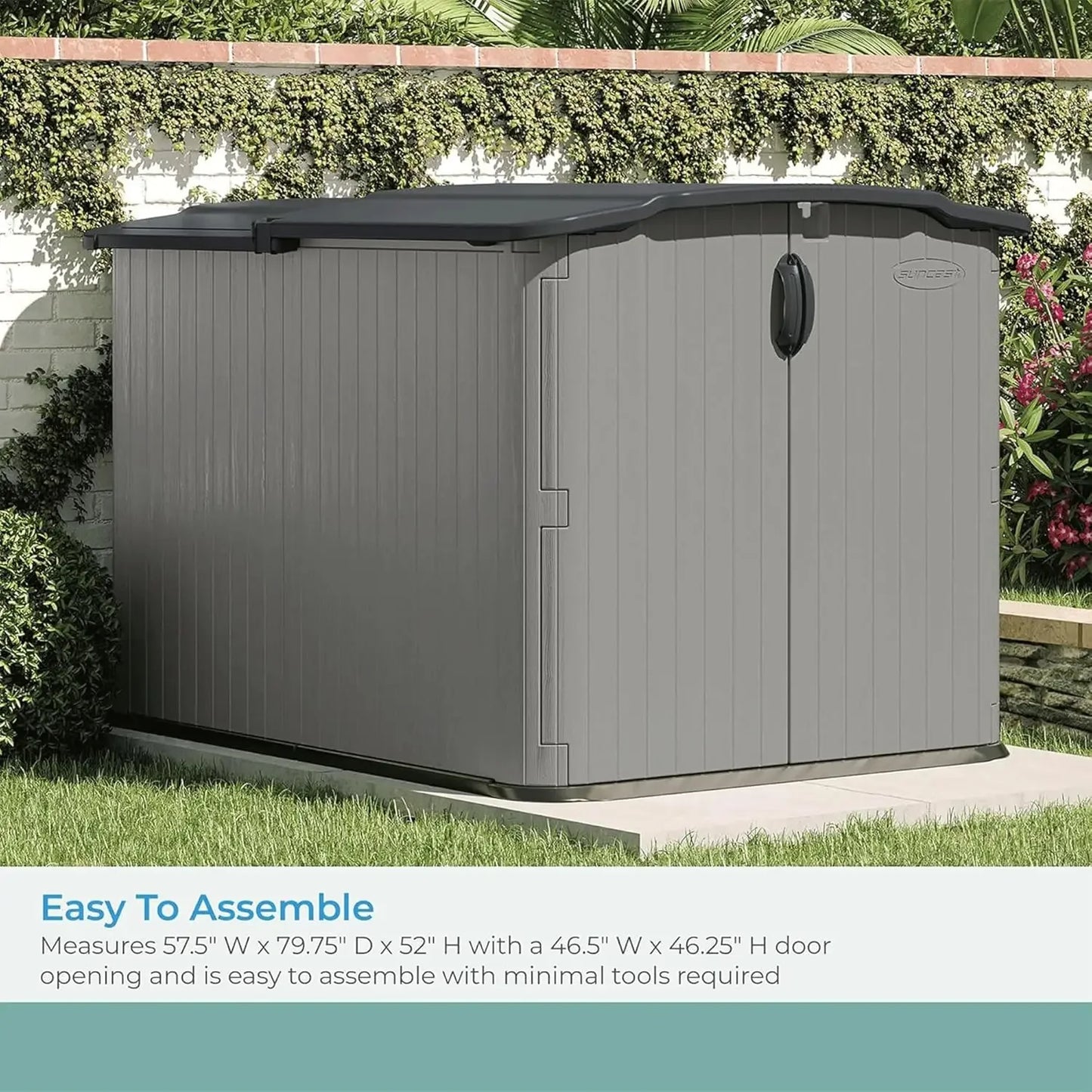 2025NEW Glidetop Horizontal Outdoor Storage Shed with Pad-Lockable Sliding Lid and Doors, All-Weather Shed 57.5" W x 79.75" D x