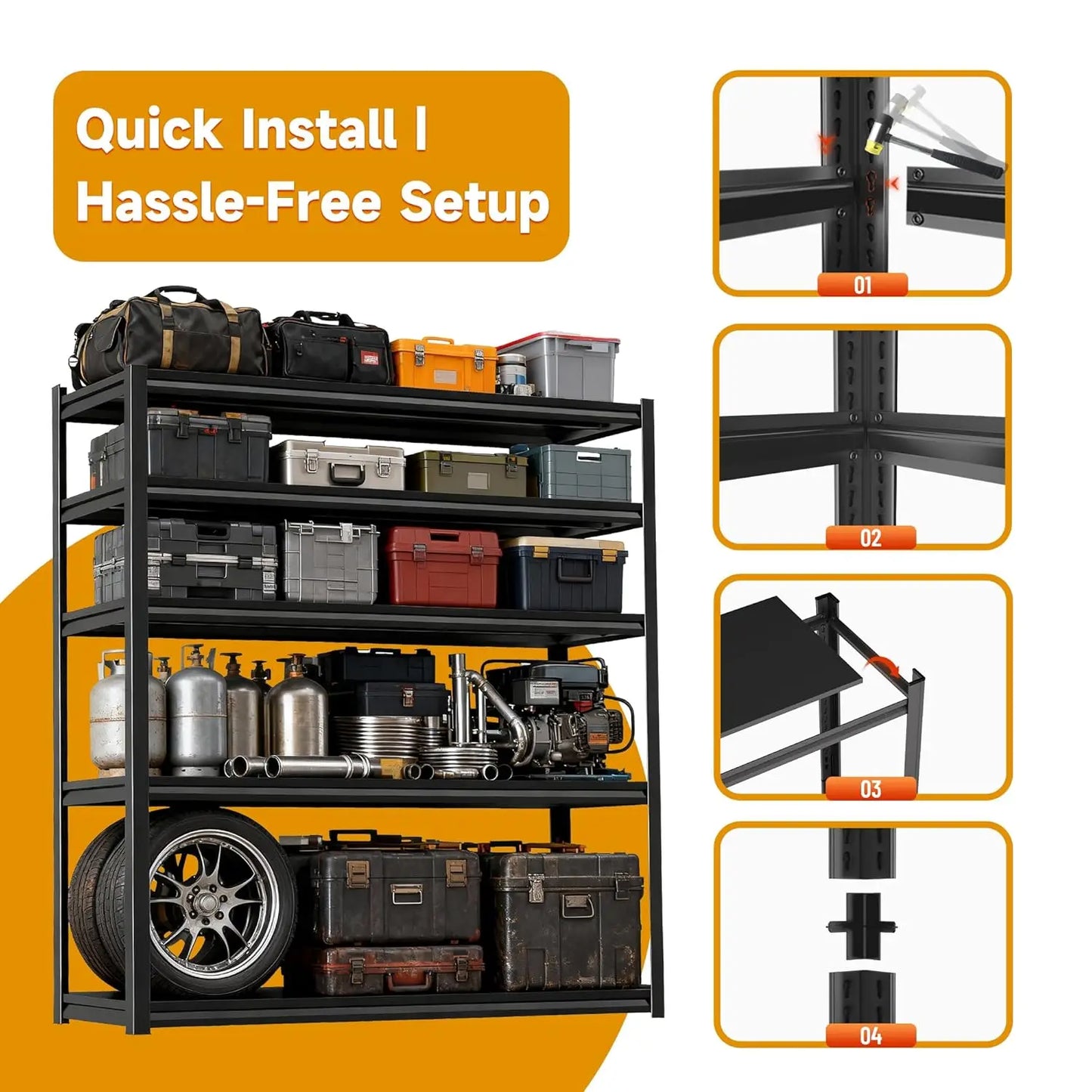 Metal Garage Shelving Unit, Heavy Duty Garage Storage Shelves, Adjustable Shelf for Warehouse, Kitchen, Basement,, Customized