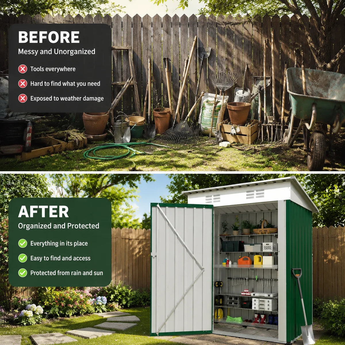 Heavy Duty 5x3 FT Metal Outdoor Storage Shed Weather Resistant Garden Tool Storage House with Sloped Roof Lockable Door Backyard Patio Equipment Organizer