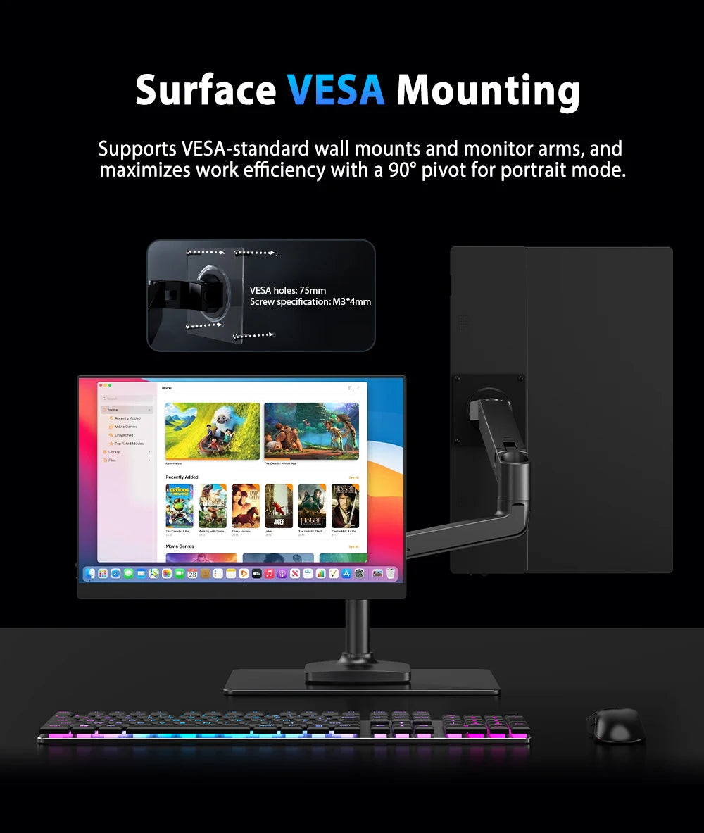 16" 2K Portable Monitor 2560*1600 16:10 100%sRGB 500Cd/m² 120Hz Gaming Display For Xbox PS5 Switch Laptop Mac Phone
