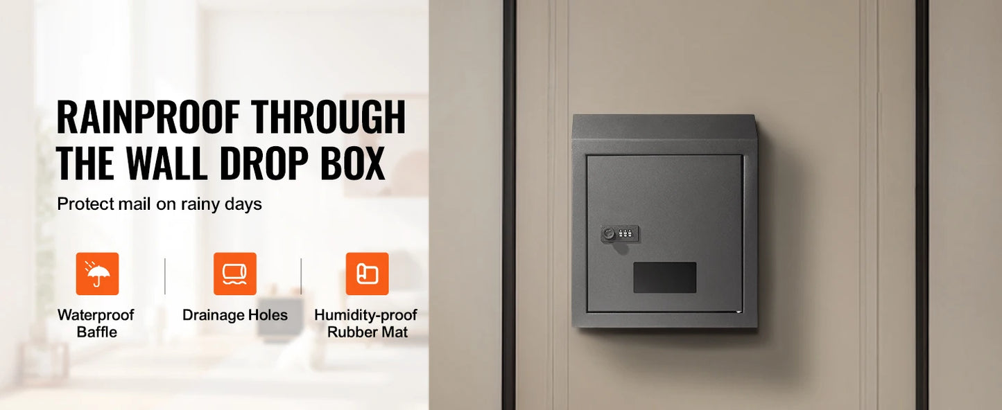 SucceBuy Through The Door Key Drop Box Heavy Duty Steel Plate Through the Door Mailbox with 12" Combination Lock Mail Drop Box