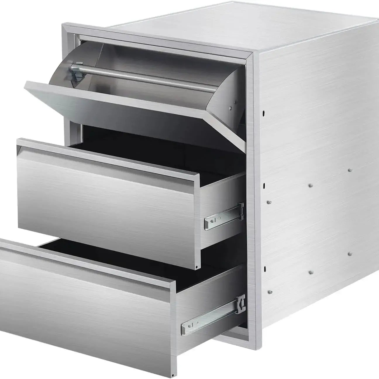 Outdoor Kitchen Drawers with Paper Towel Holder, Stainless Steel Outdoor Kitchen Drawers, 3-Layer Flush Mount BBQ Drawers