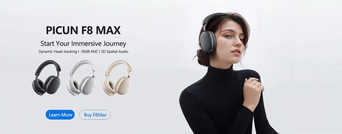 Picun F8 Pro ANC Wireless Headphones Head Tracking 3D Spatial Audio -52dB ANC HIFI Bluetooth Headset ENC HD Mic Low-Latency APP