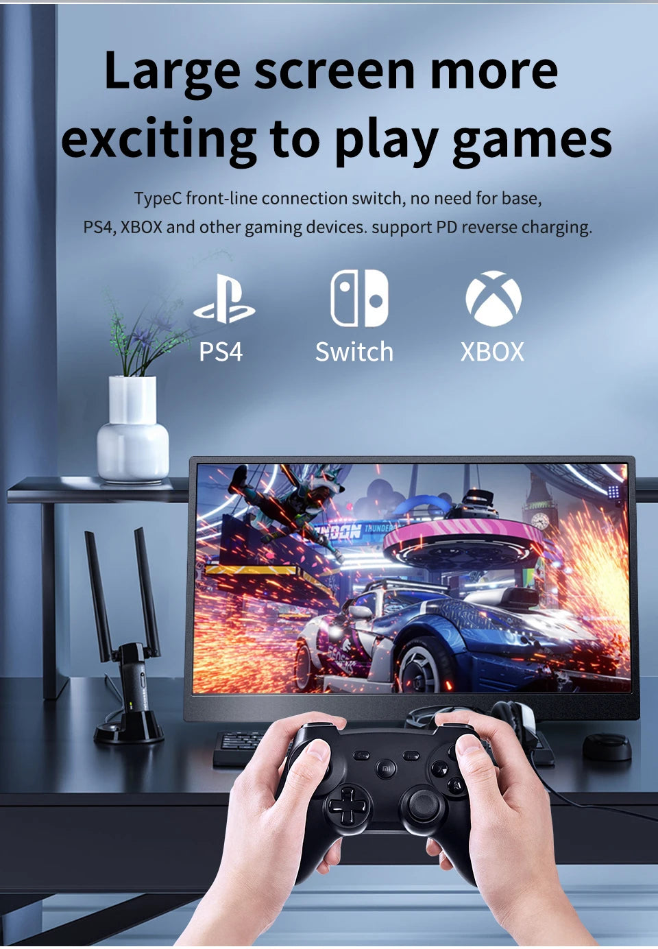15.6 Inch Portable Monitor, FHD-IPS Laptop External Second Screen, Gaming Extended Display with Type-C HDMI