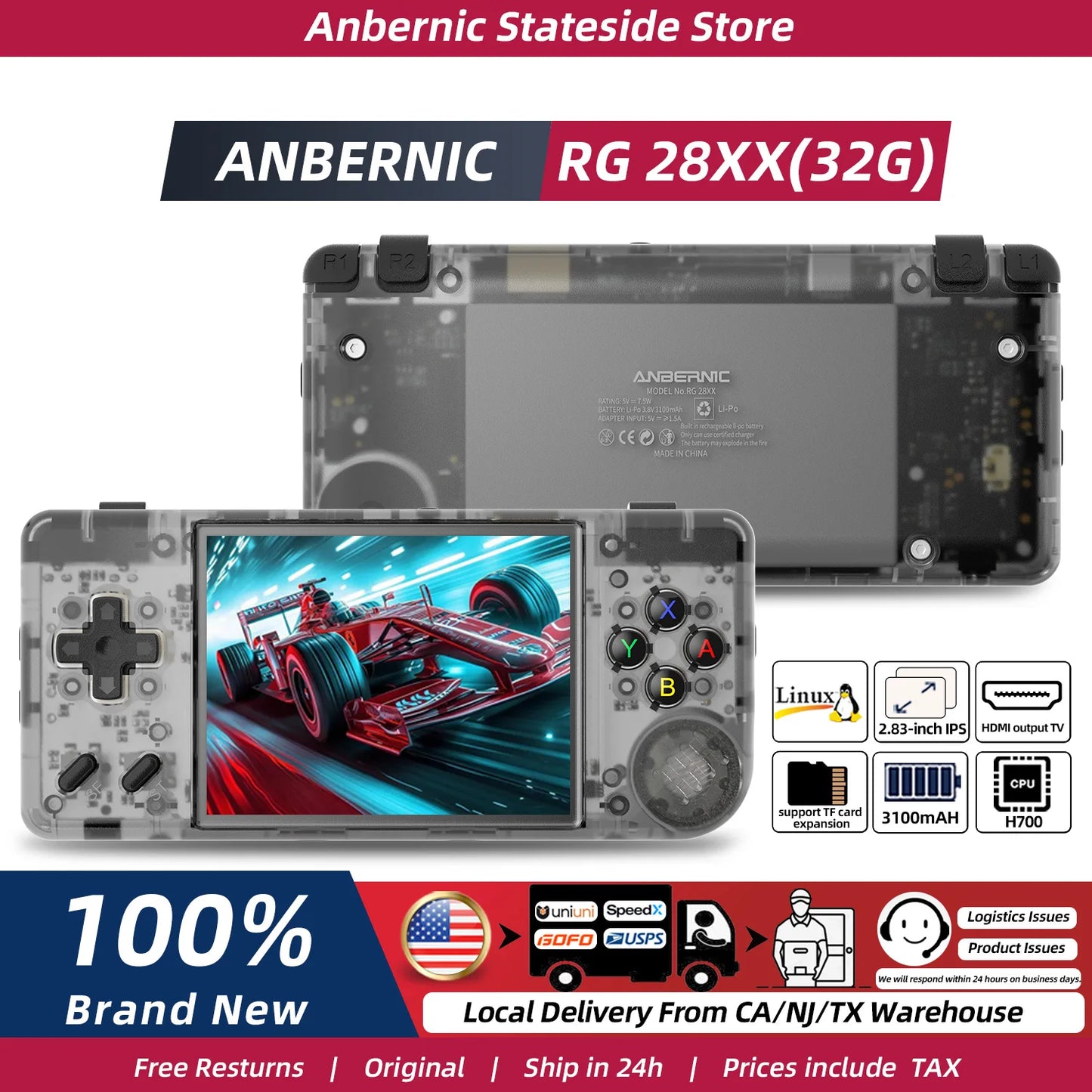 RG28XX Handheld Game Console 2.83'' IPS Screen Video Output Portable Video Player Ebook Reader Player Gifts Mini