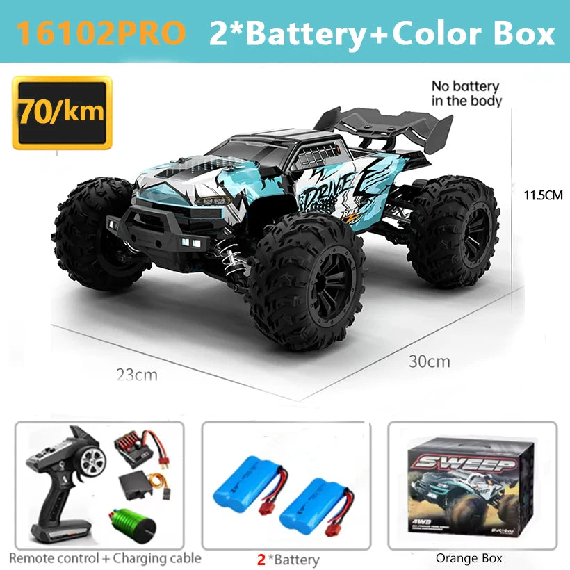 1:16 4WD RC Car 70KM/H Or 50KM/H With LED Light 2.4G Remote Control Cars High Speed Drift Monster 4x4 Truck for Children Gif