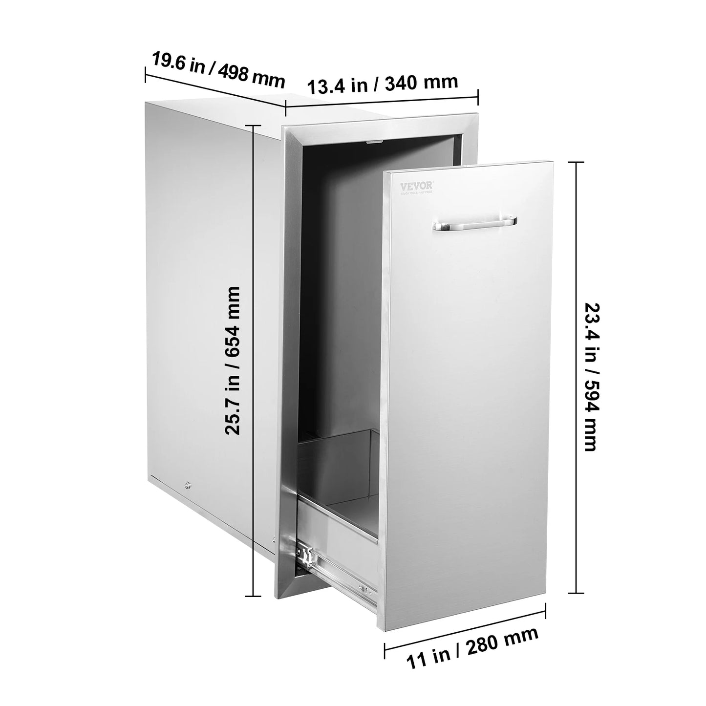 SucceBuy Pull-Out Trash Drawer Propane Tank Drawer Stainless Steel Built-In Smooth Roll-In Sliding Rail for Kitchen Storage